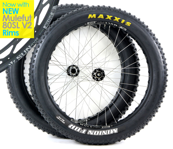 FREE SHIP 48 STATES* FAT BIKE WHEELS PROMO SALE PAIR of FatBike SunRingle MuleFut Tubeless Compatible Thru-Axle Wheels + FREE Tires: Top Rated Maxxis Minion FBF / FBR Yes, sold and shipped in pairs. (Front+Rear Wheel)